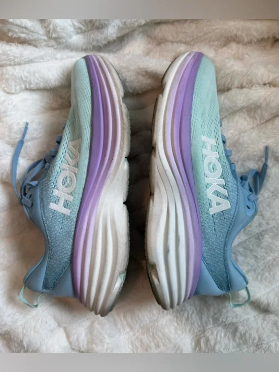 Hoka Womens Bondi 8 Running Shoes Size 7.5B Blue Lavender Gradient lightweight - Picture 2 of 7
